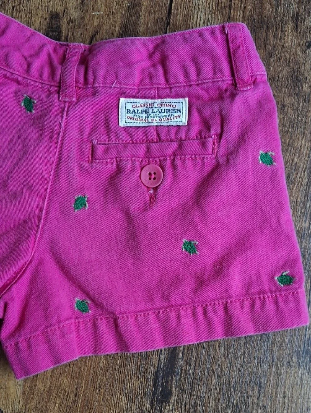 Ralph Lauren Bright Pink Cotton Shorts with Green Embroidery 3t